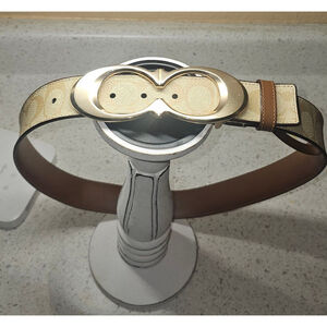 Coach Signature Canvas Belt Size Medium Tan Gold Buckle 36 38 40